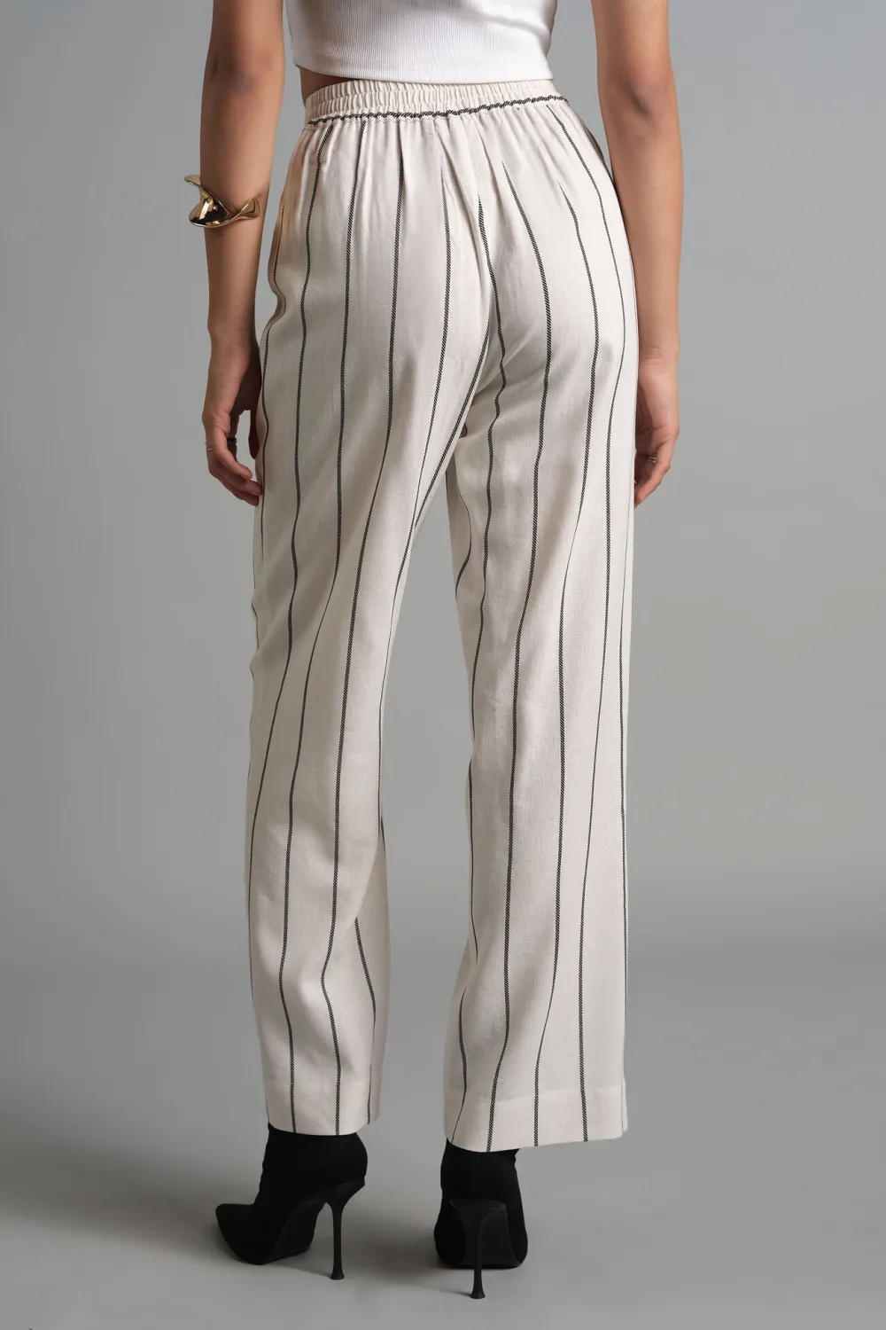 White Casual Style Striped Pants