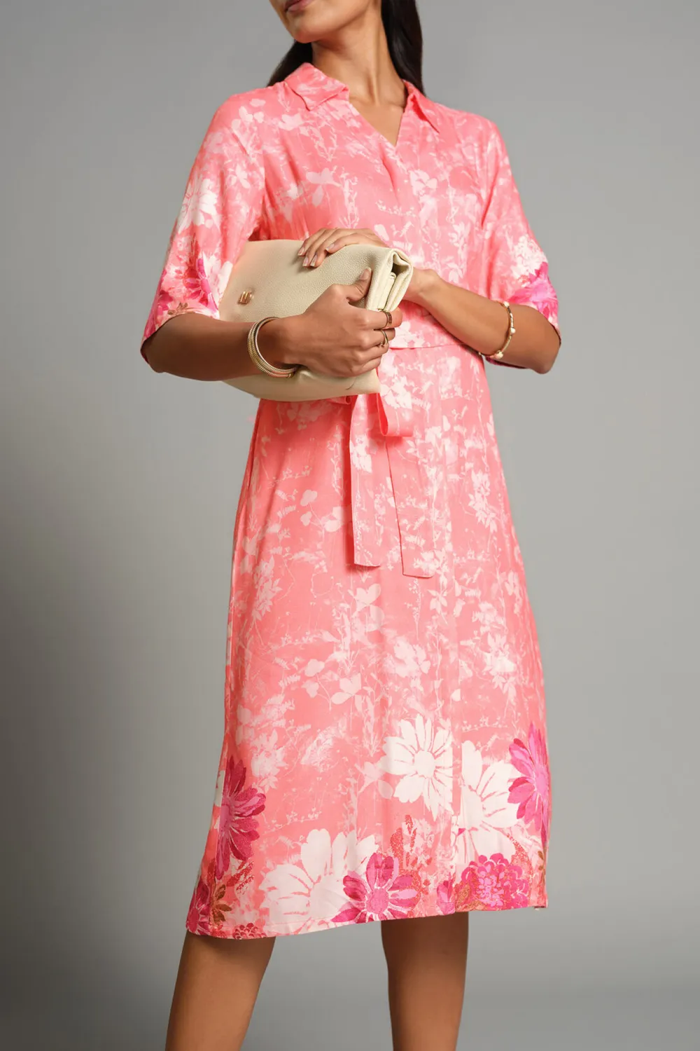 Casual Style Coral Blooms Dress